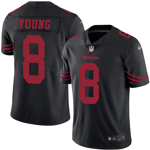 Nike 49ers #8 Steve Young Black Youth Stitched NFL Limited Rush Jersey